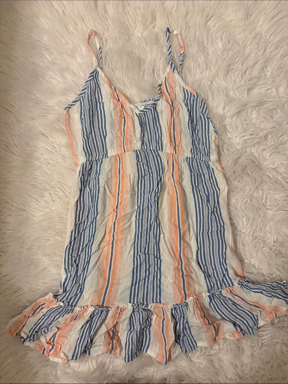 Kiwi & Pomch Striped Spaghetti Strap Smocked Top — Blue, Peach & White
